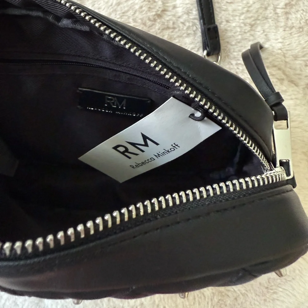 NWT Rebecca Minkoff Diamond Quilt Studded Top Zip Crossbody Bag Black